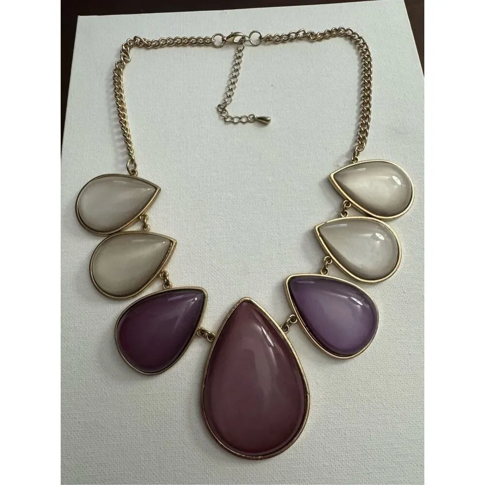 Y2K Vintage Womens Purple Teardrop Chain Matinee Princess Statement Necklace 90s